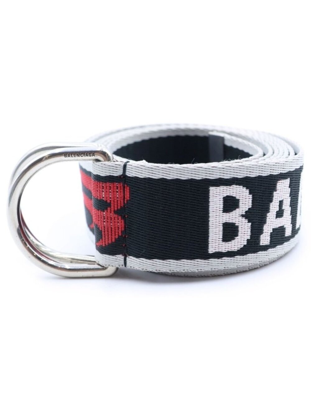 Balenciaga D Ring Belt Logo Jacquard Webbing Black Red